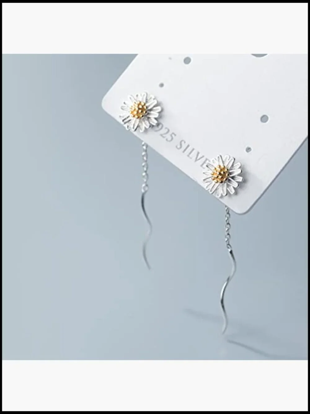 Sterling Silver Daisy Dangle Earrings Threader Tassel Elegant Minimal Chic